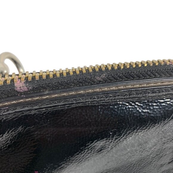 COACH Poppy Black Patent Leather Pleated Clutch Hand Bag Purse Cheetah Liner - Picture 7 of 13